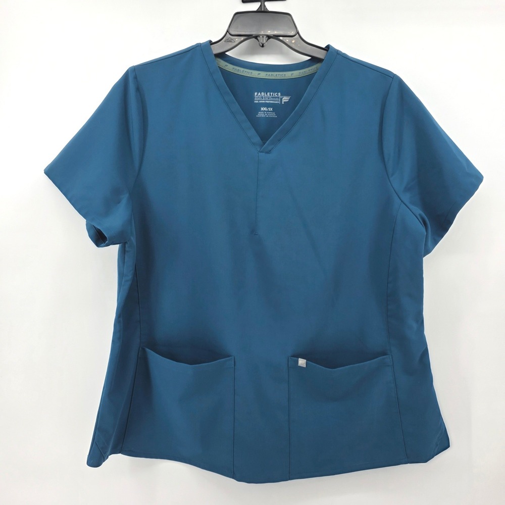 Fabletics Feel Good Performance Medical Uniform Scrub Top TealBlue Womens 2X